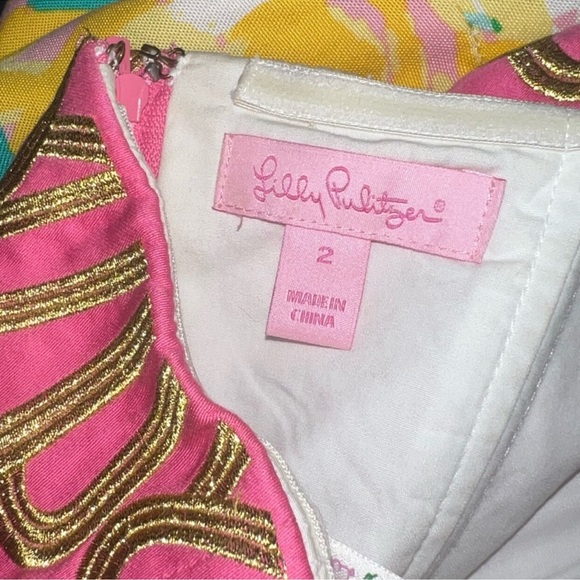 Lilly Pulitzer Vibrant Pink Strapless Dress with Gold Accents - Picture 2 of 5